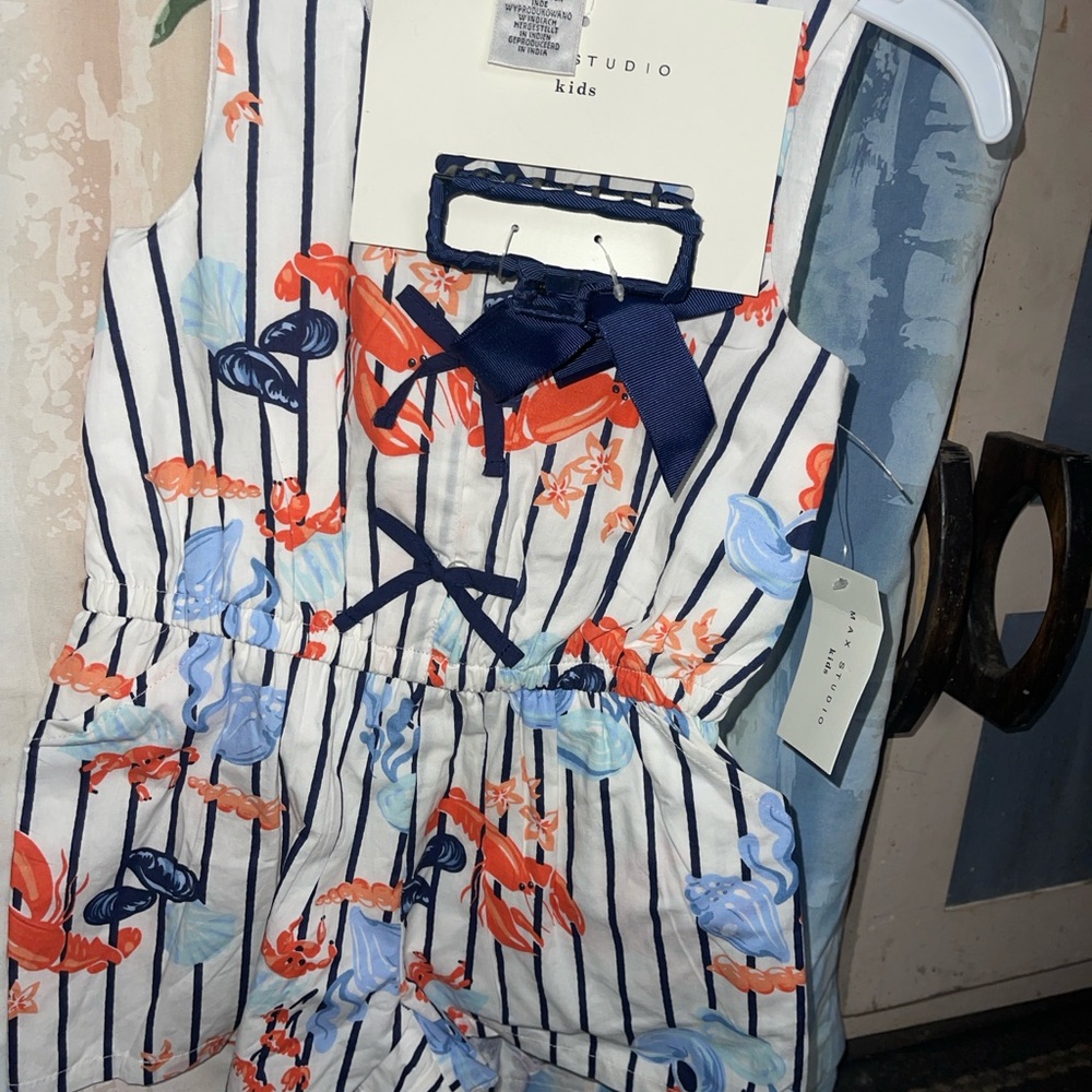 Striped Kids Romper with Crab Print